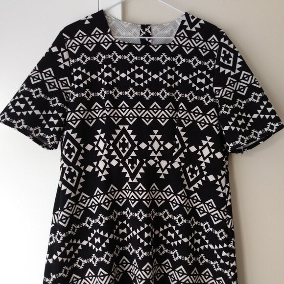 Handmade Mennonite Dress 40"B 34"W Modest Aztec Geometric Pullover - Picture 1 of 9